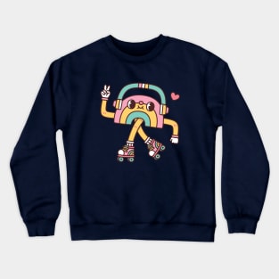 Cute Rainbow With Headphones And Roller Skates Crewneck Sweatshirt